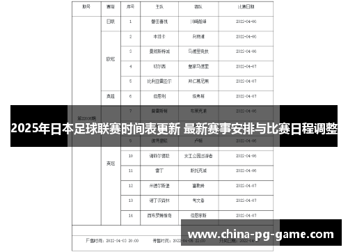 2025年日本足球联赛时间表更新 最新赛事安排与比赛日程调整