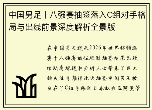 中国男足十八强赛抽签落入C组对手格局与出线前景深度解析全景版 中国男足十八强赛抽签落入C组对手格局与出线前景深度解析全景版